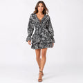 Women's Black Floral Print Smocked Mini Dress-1