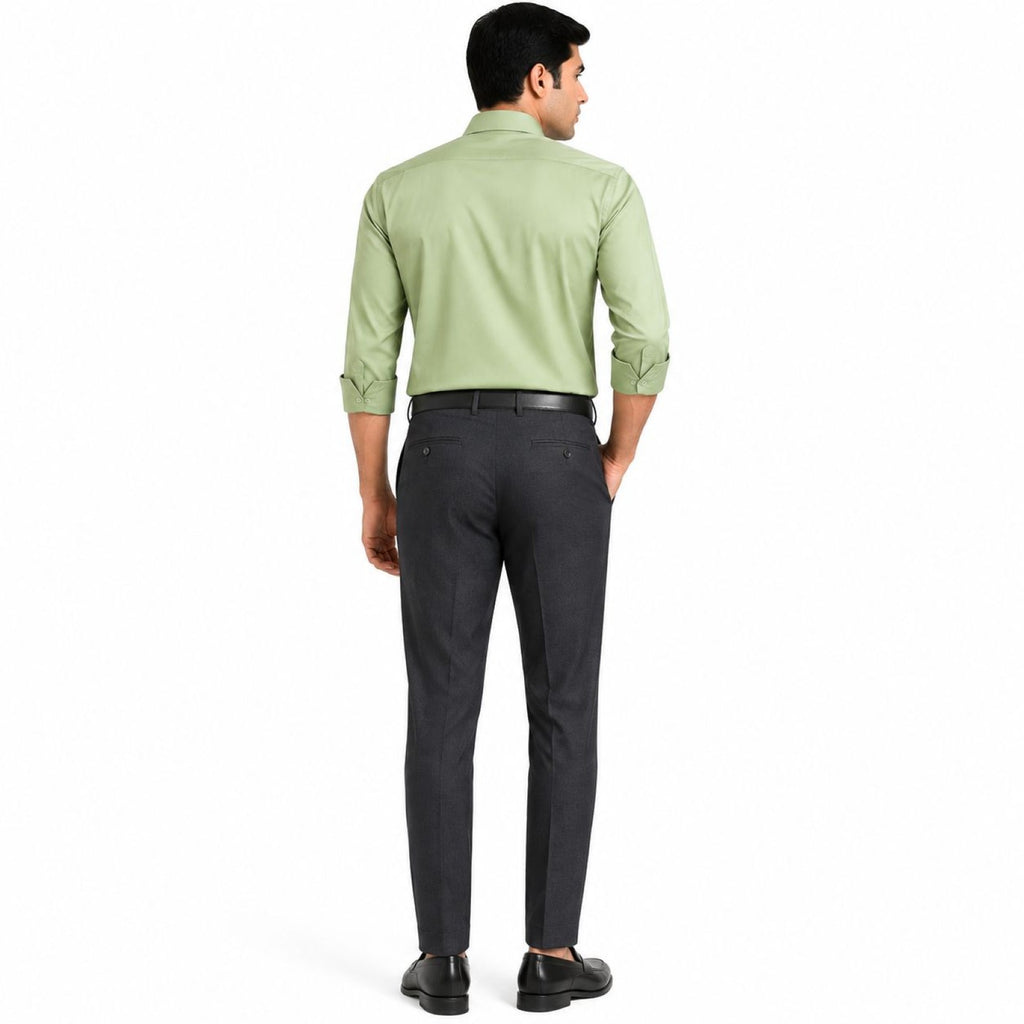 Men's Grey Slim Tapered Flat-Front Formal Trousers | Classic Office Wear Pants-4