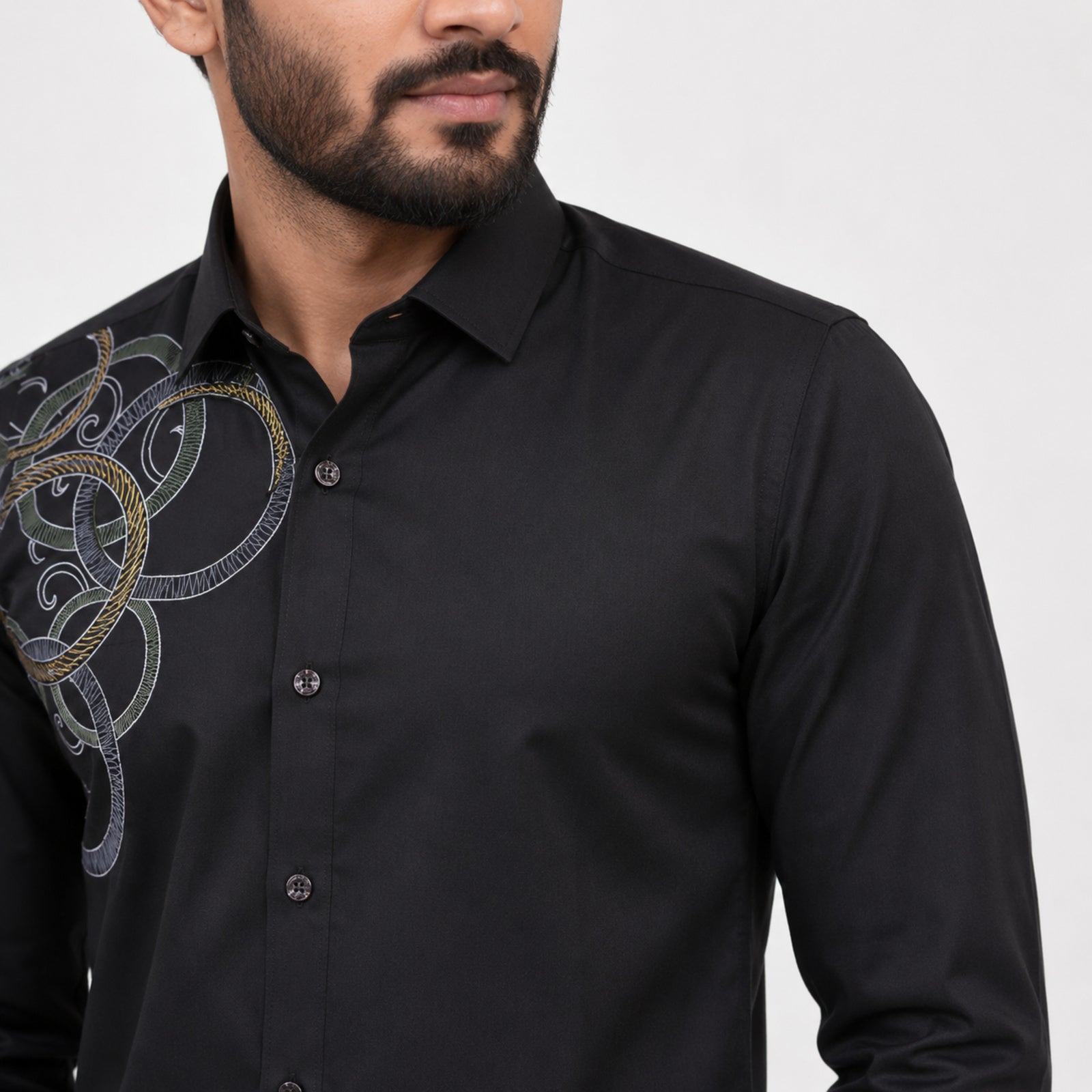 Men's Black Premium Printed Casual Shirt-1