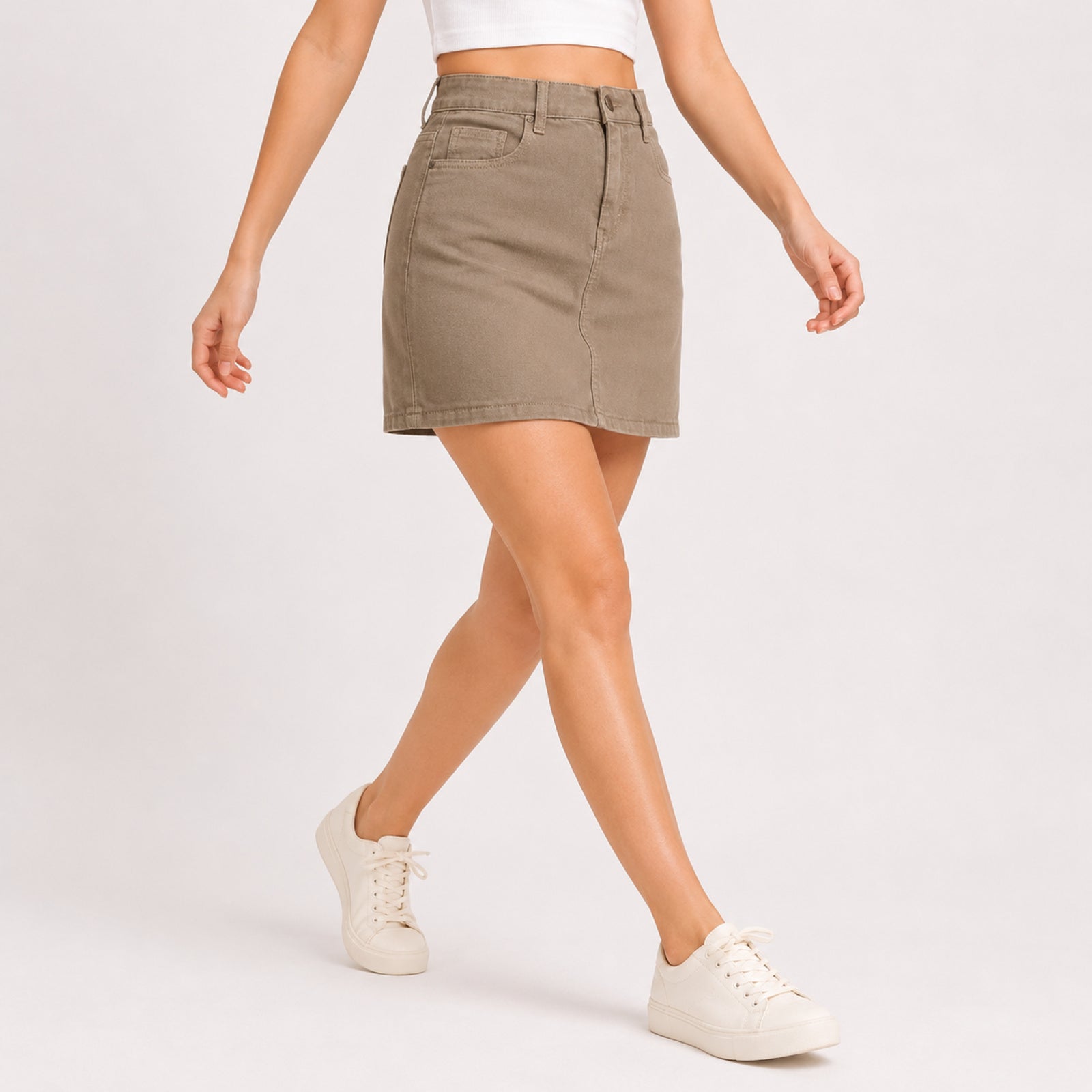 Women's Olive Green Denim Mini Skirt-1
