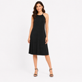 Women's Black Halter Neck Midi Dress | Sleeveless A-Line Solid Casual & Party Dress-1