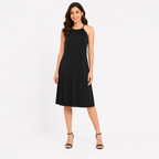 Women's Black Halter Neck Midi Dress | Sleeveless A-Line Solid Casual & Party Dress-1