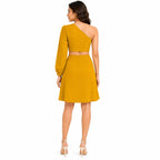 Women's Yellow One Shoulder Long Sleeve Co-Ord Set-4