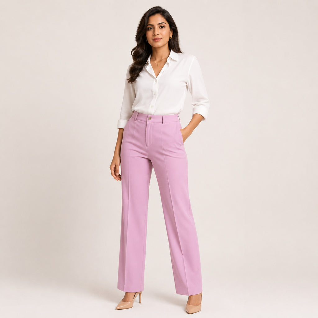 Women's Blush Elegance Straight Fit Trousers-1