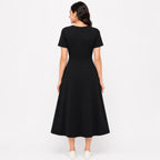 Women's Peach Color Block Fit & Flare Midi Dress-1