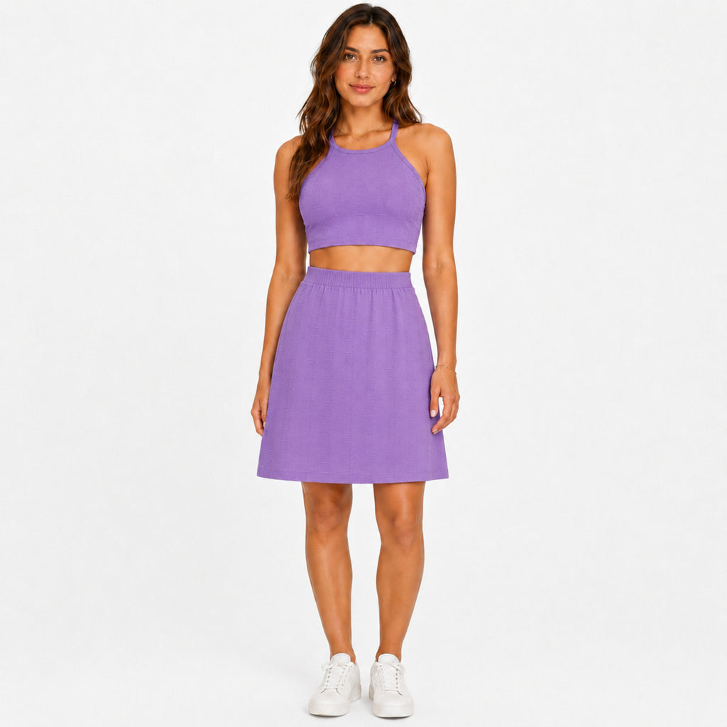 Women's Purple Halter Neck Crop Top & A-Line Skirt Co-Ord Set-1