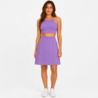 Women's Purple Halter Neck Crop Top & A-Line Skirt Co-Ord Set-1