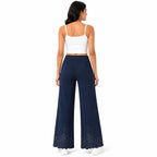 Women's Navy Blue Embroidered Wide Leg Palazzo Pants | High-Rise Casual Bottom Wear-4