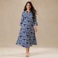 Women's Blue Ethnic Printed Flared Midi Dress-1