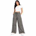 Women's Light Grey High-Waist Cargo Wide Leg Utility Pants-1