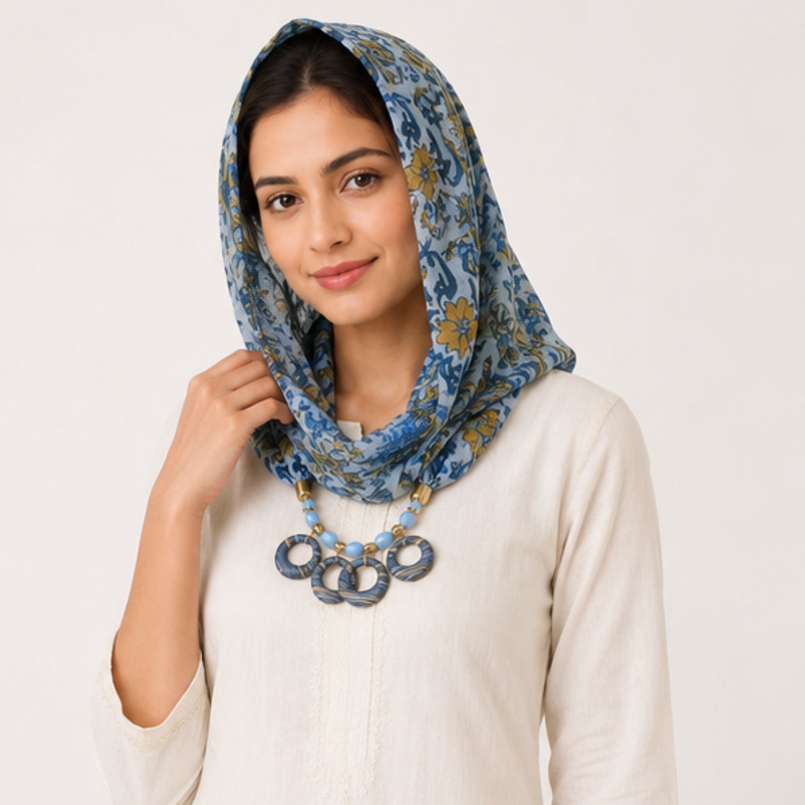 Women's Floral Print Scarf Necklace-2