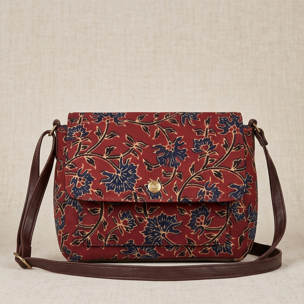 Women's Maroon Floral Printed Crossbody Sling Bag with Flap Closure-1