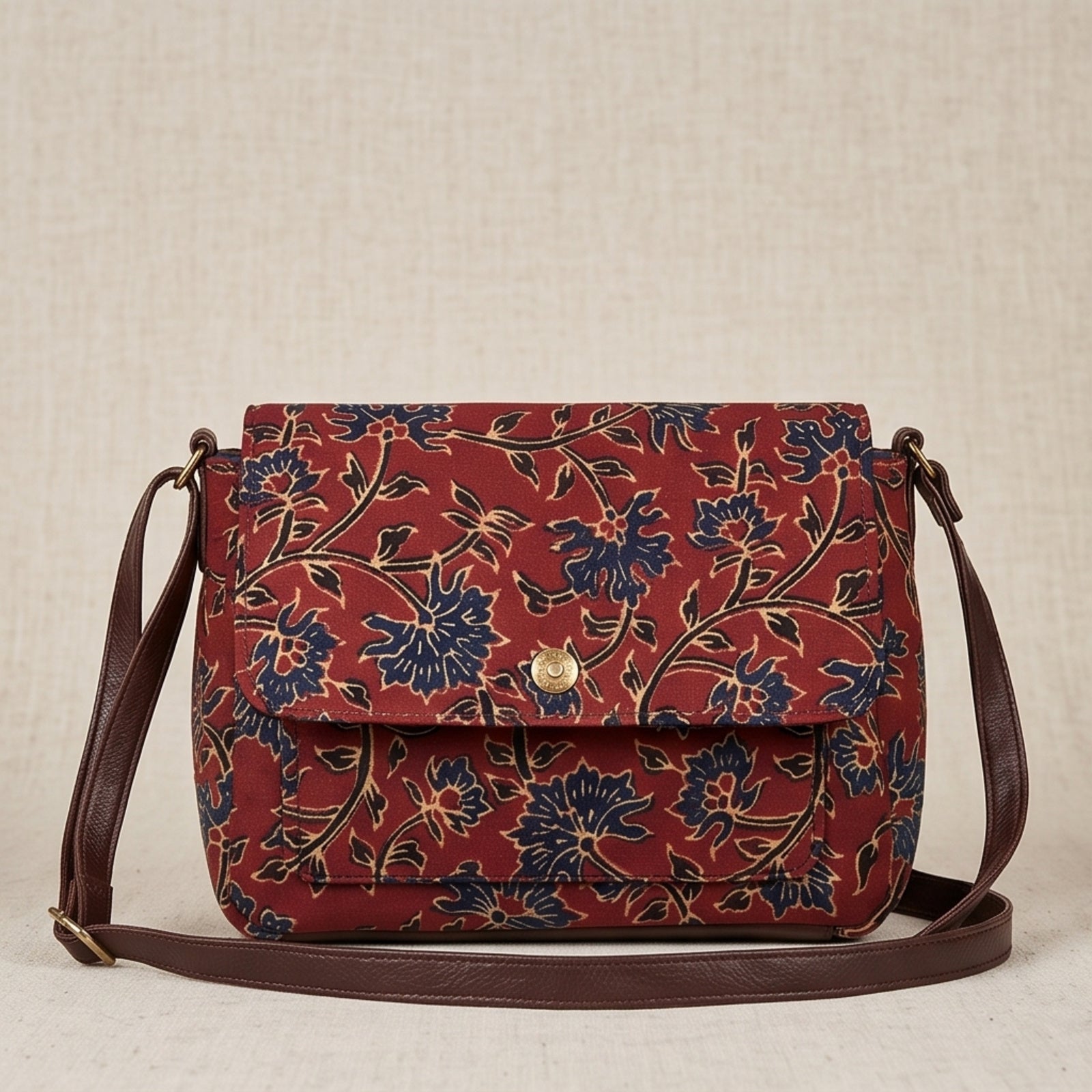 Women's Maroon Floral Printed Crossbody Sling Bag with Flap Closure-1