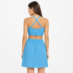 Women's Blue Solid Sleeveless Halter Neck Crop Top and Mini Skirt Co-Ord Set for Casual Wear-4