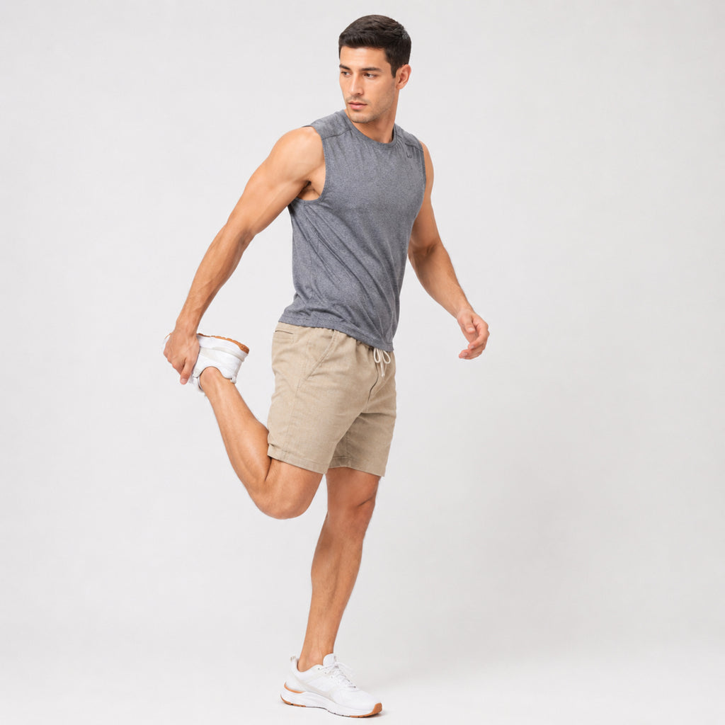 Men's Beige Drawstring Casual Shorts-3