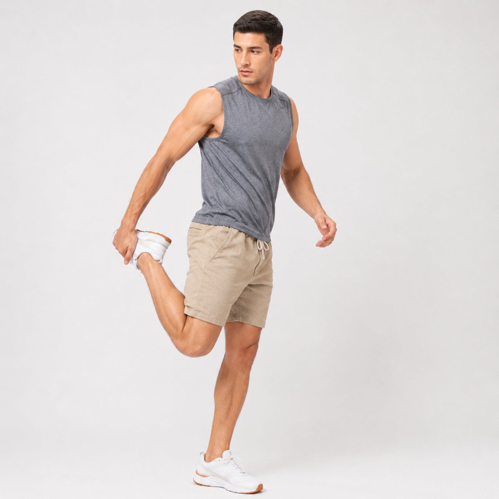 Men's Beige Drawstring Casual Shorts-3