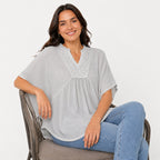 Women's Grey Embroidered Kaftan Top-3