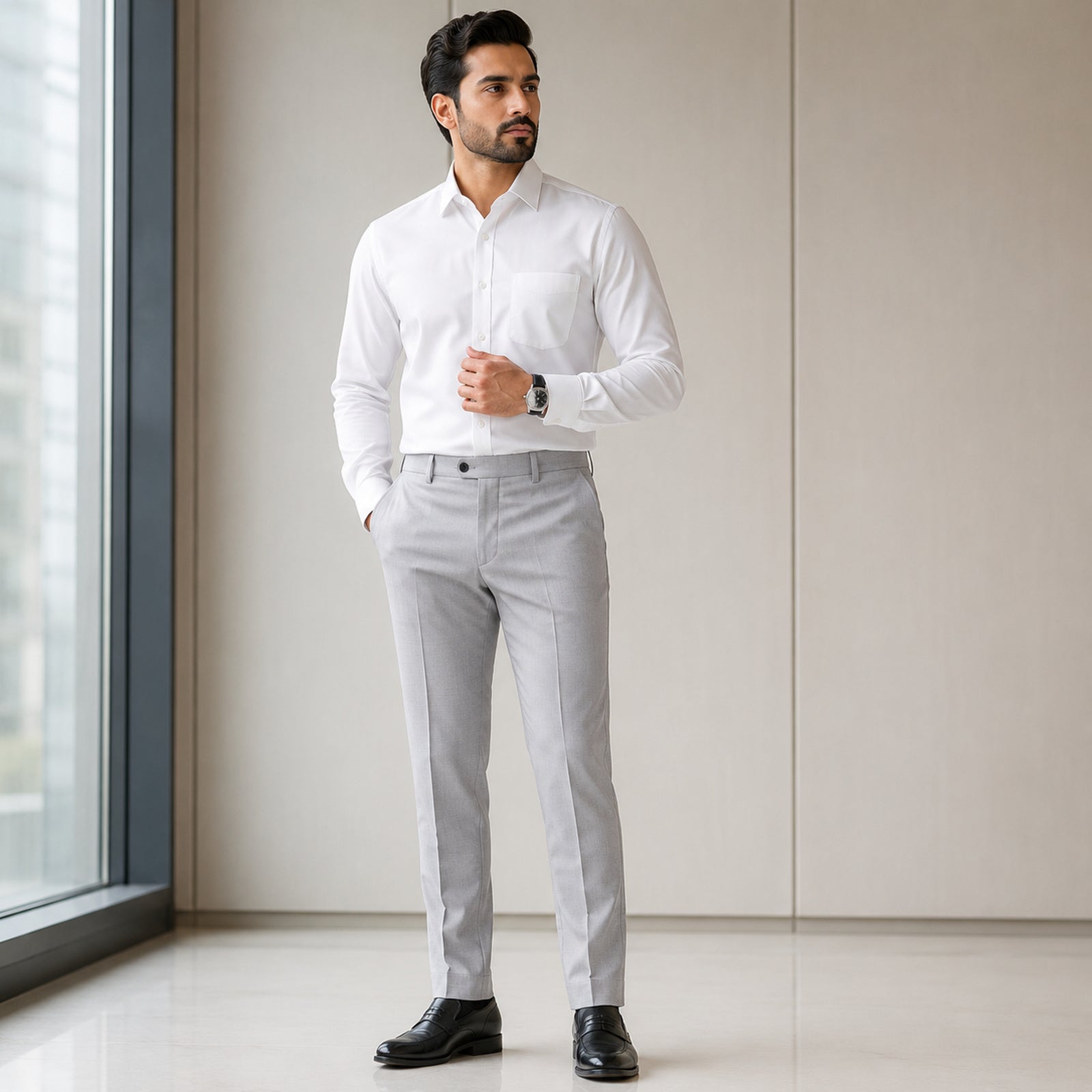 Men's Desert Sand Slim Fit Formal Trousers-1