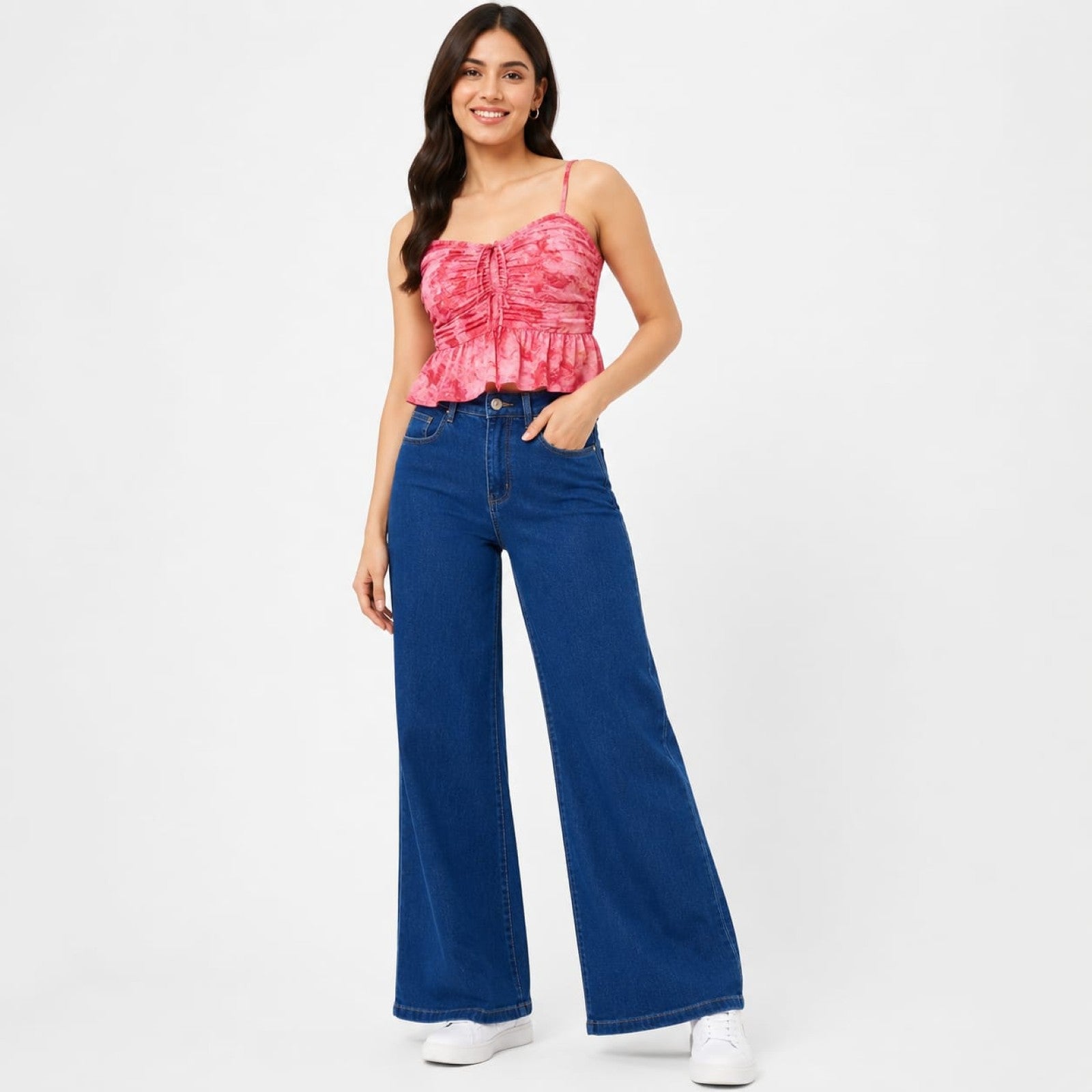Women's Dark Blue Ultra Wide Leg Jeans | High-Rise Premium Denim-1