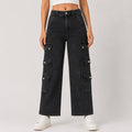 Women's Dark Grey Cargo Fit Denim Jeans-1