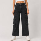 Women's Dark Grey Cargo Fit Denim Jeans-1