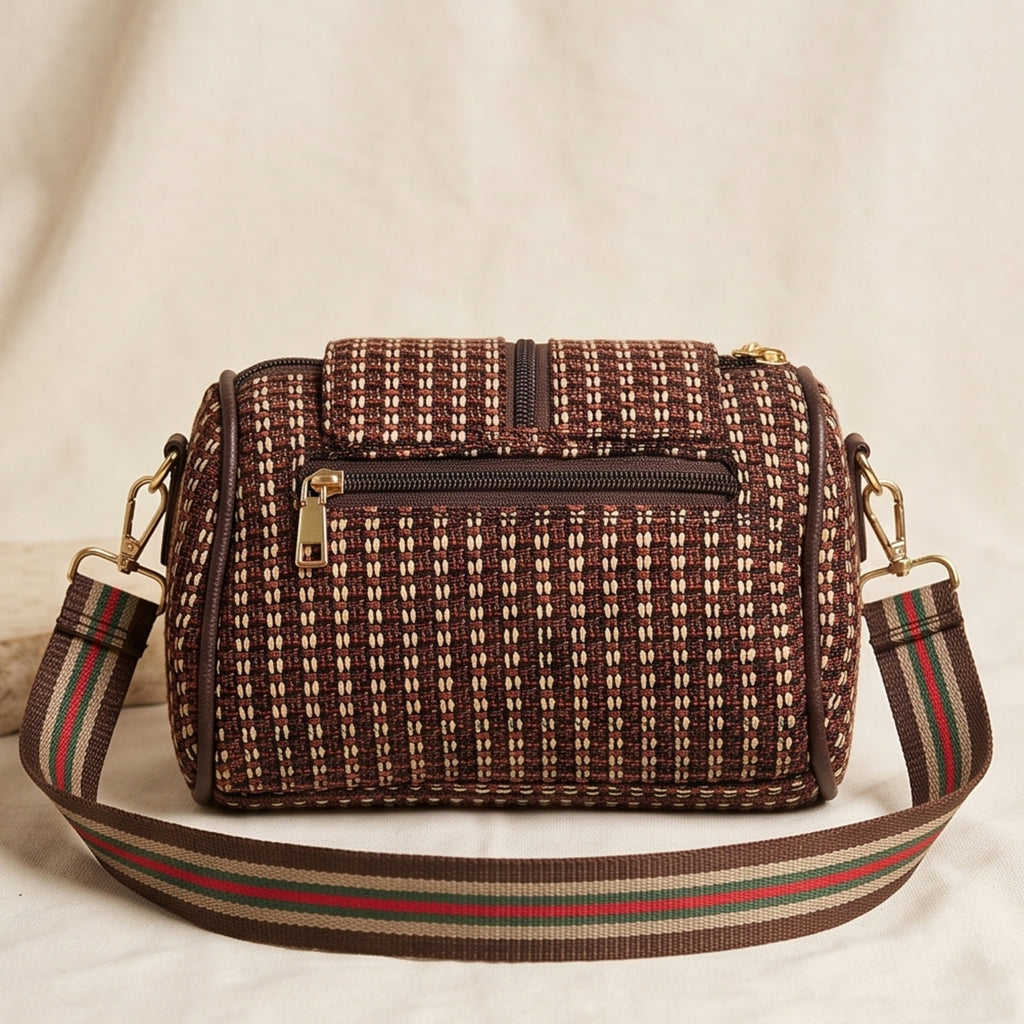 Women's Brown Textured Crossbody Sling Bag with Tassel Detail-2