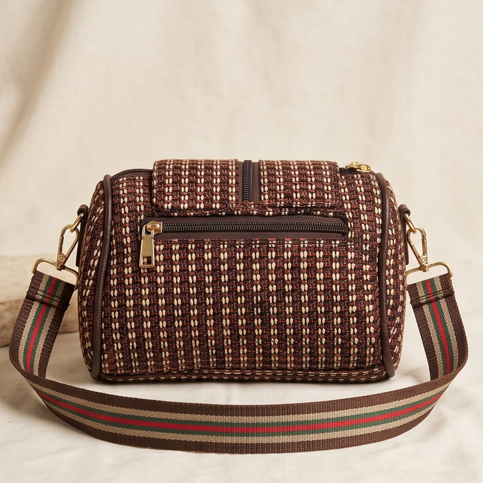 Women's Brown Textured Crossbody Sling Bag with Tassel Detail-2