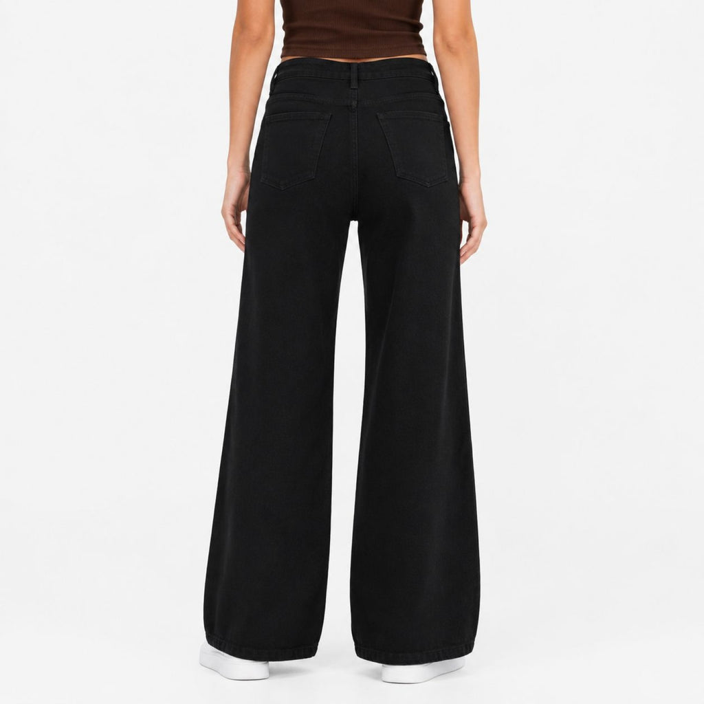 Women's Black Straight Wide Leg Jeans | High-Rise Premium Denim-4