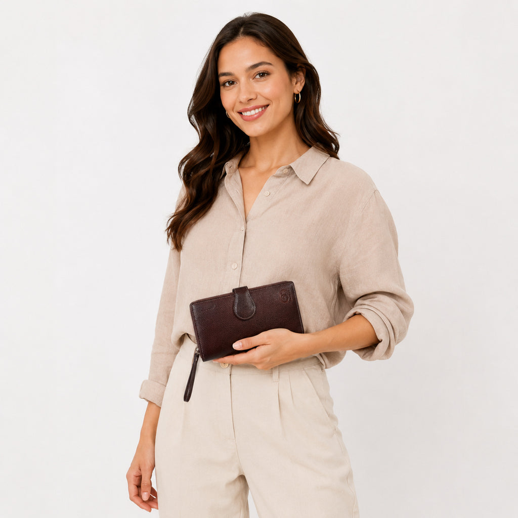 Women's Brown Leather Wallet Clutch-3