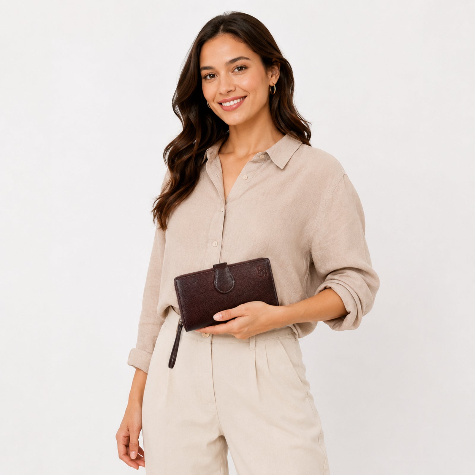 Women's Brown Leather Wallet Clutch-3