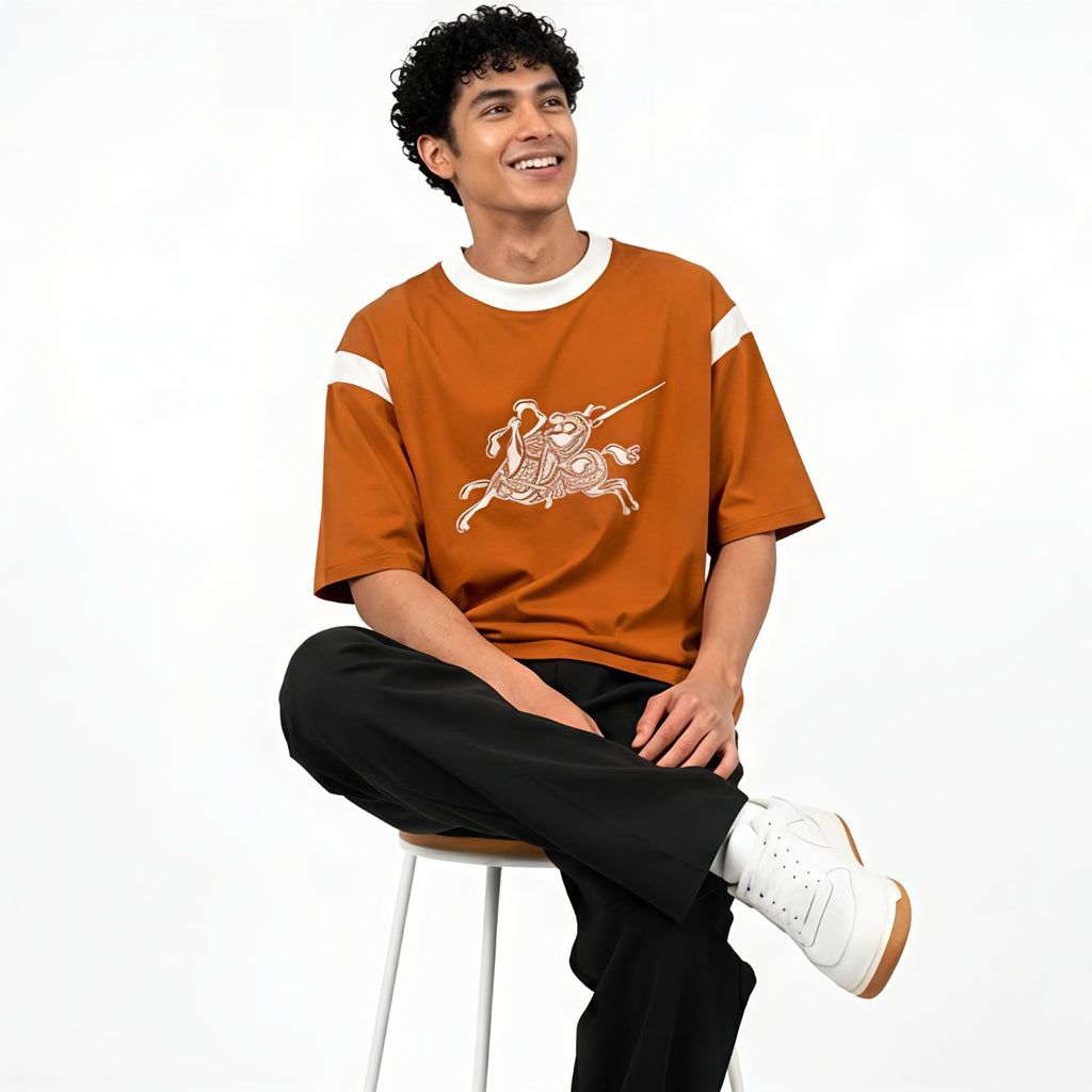 Men's Rust Brown Contrast Rib Polo T-Shirt-1