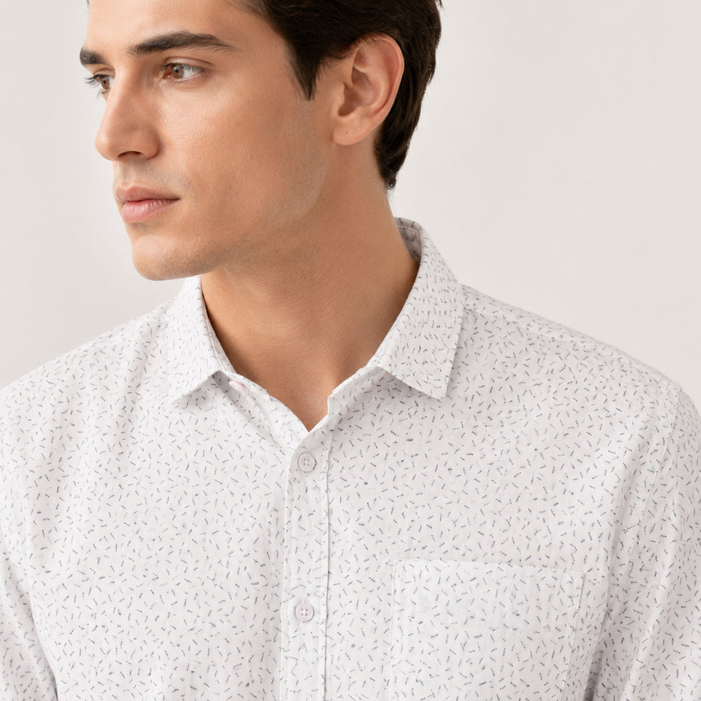 Men's White Micro Print Smart Casual Shirt-3