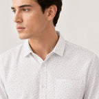 Men's White Micro Print Smart Casual Shirt-3