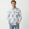 Men's White & Blue Abstract Floral Printed Casual Shirt-4