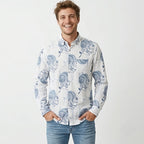 Men's White & Blue Abstract Floral Printed Casual Shirt-4