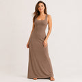 Women's Khaki Sleeveless Square Neck Maxi Dress-1