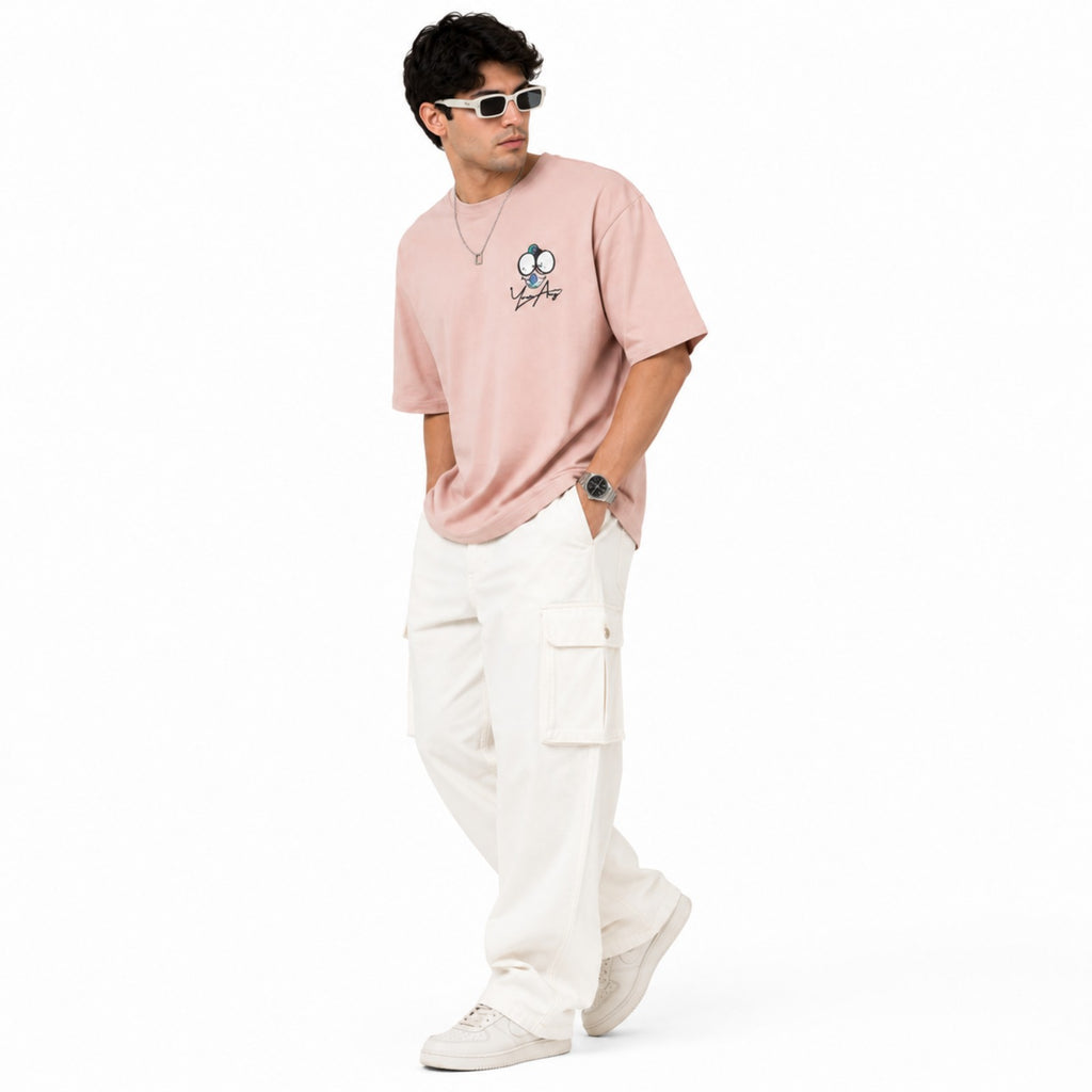 Men's Blush Pink Oversized Graphic T-Shirt-2