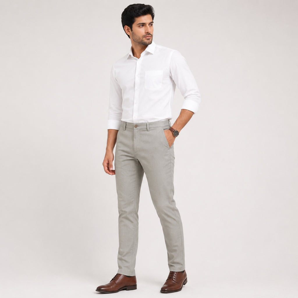 Men's Premium Pearl Grey Slim Fit Formal Trousers-1