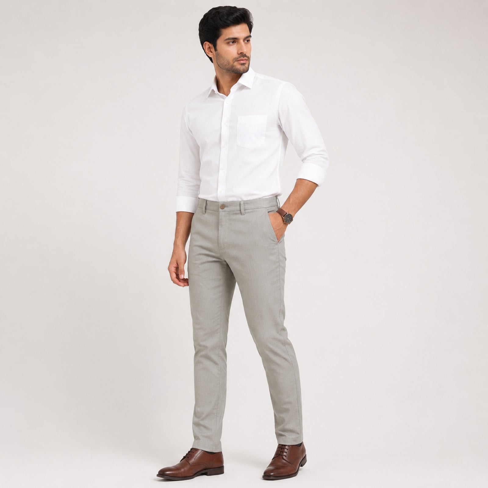 Men's Premium Pearl Grey Slim Fit Formal Trousers-1