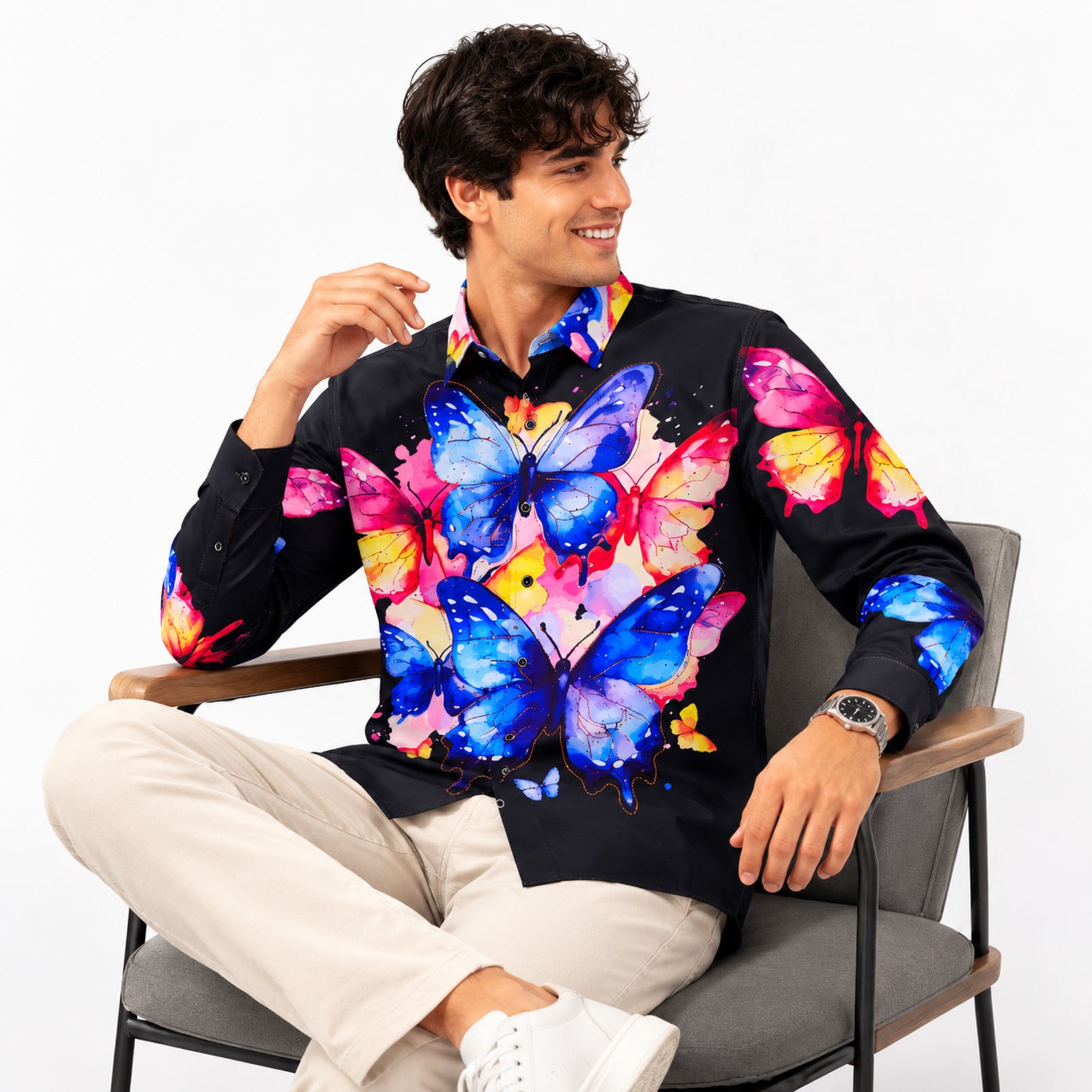 Men's Midnight Butterfly Graphic Printed Shirt-4