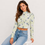 Women's Meadow Muse Yellow Floral Mock Neck Crop Top-2