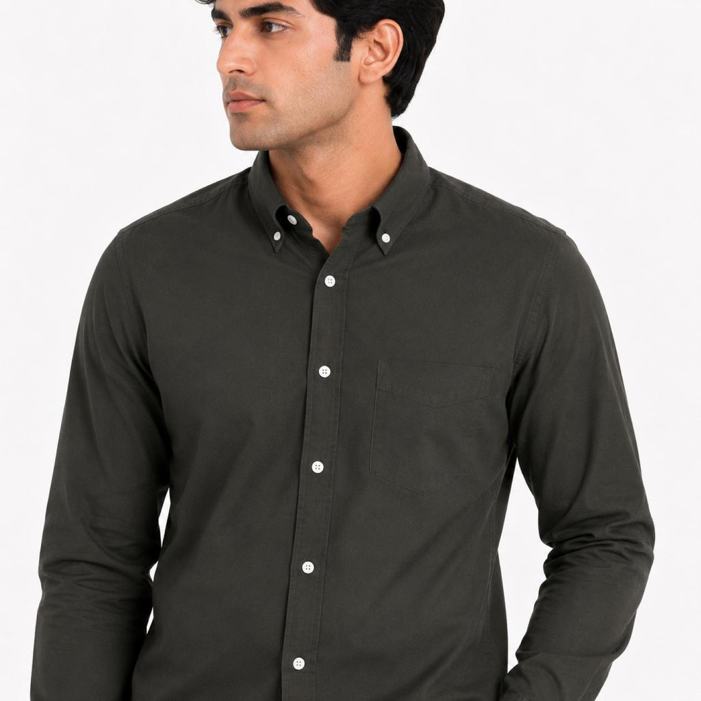 Men's Olive Green Button-Down Collar Full Sleeve Shirt with Chest Pocket-3