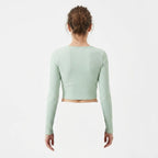Women's Pista Green Ribbed Full Sleeve Crop Top-2