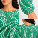 Women's Green Paisley Print Long Sleeve Crop Top-3