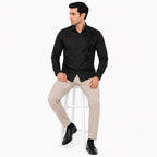 Men's Black Shadow Leaf Embroidered Shirt | Premium Evening Wear Full Sleeve Shirt-2