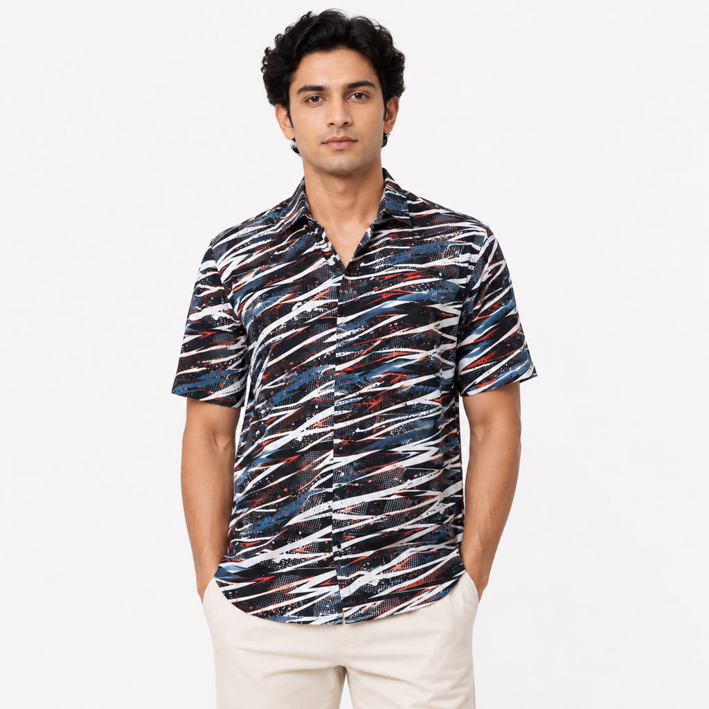 Men's Orange Abstract Print Half Sleeve Casual Shirt-1
