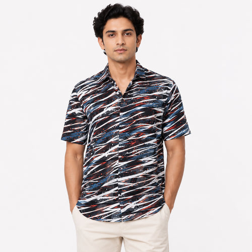 Men's Orange Abstract Print Half Sleeve Casual Shirt-1