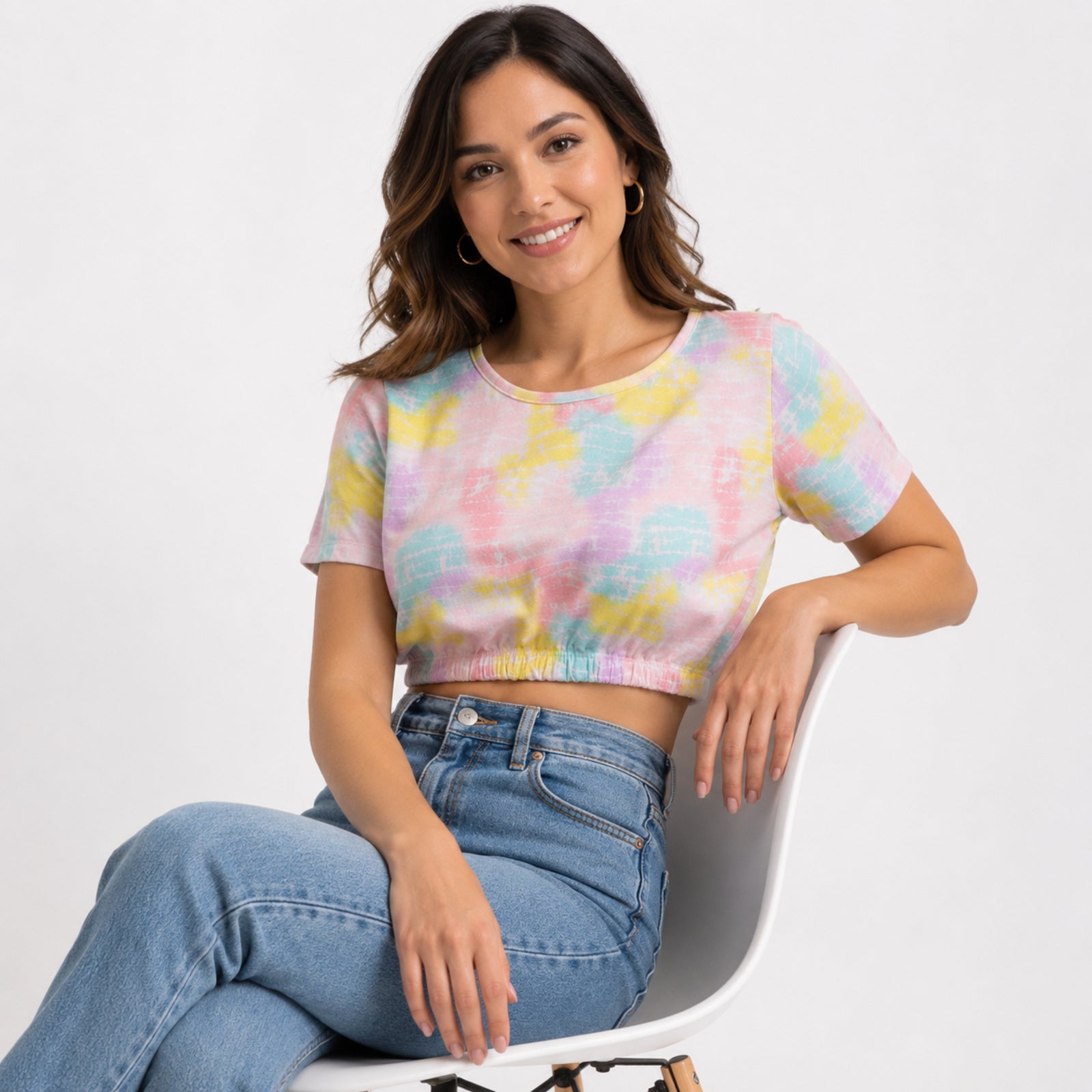 Women's Vibrant Pastel Tie-Dye Elasticated Crop Top-3