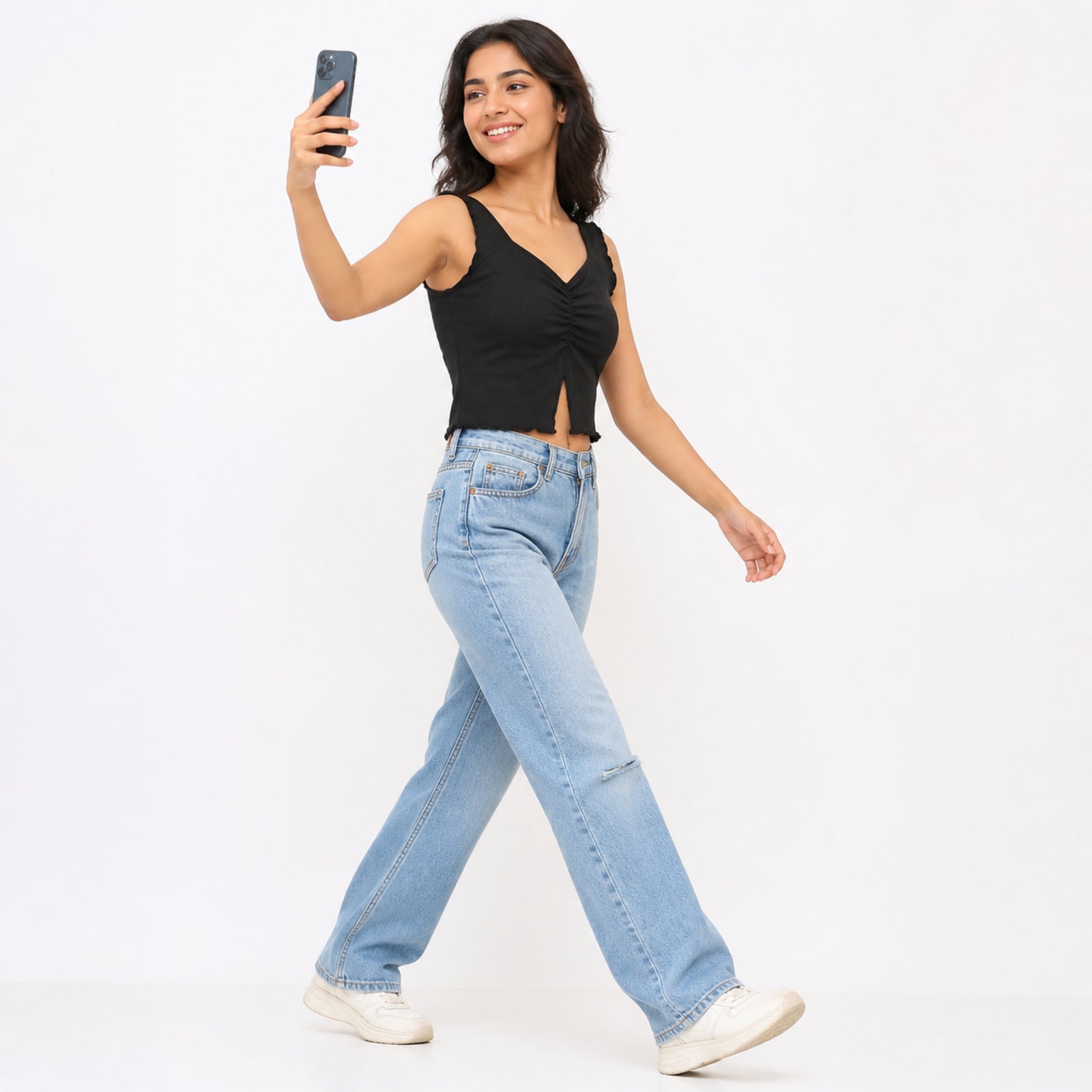 Chic Knot Detail Black Crop Top-3