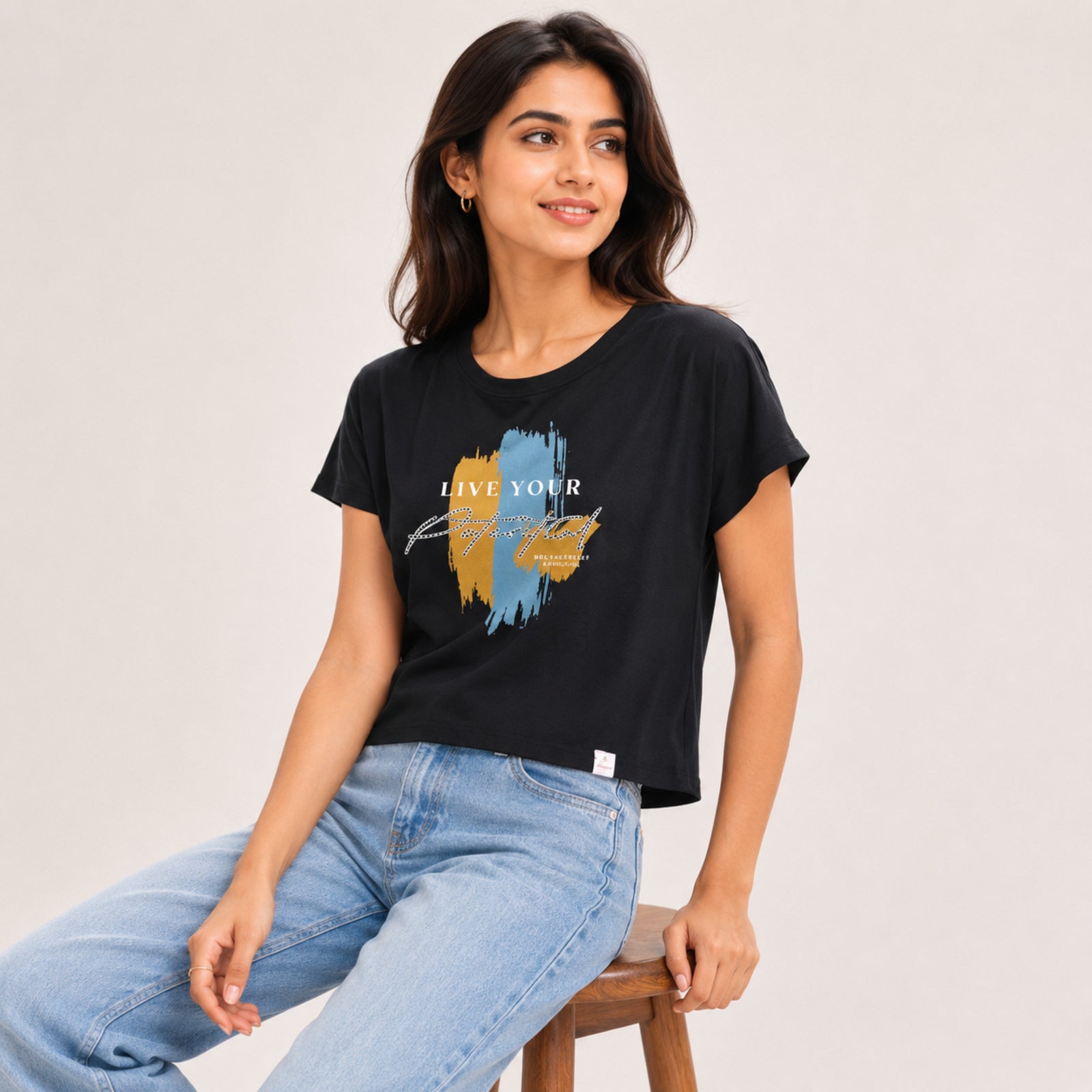 Women's Live Your Perfect Graphic Printed Black T-Shirt-2